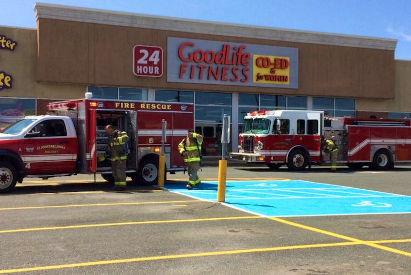 SJRFD crews were dispatched to the GoodLife Fitness building in Mount Pearl just before noon Saturday to investigate the smell of burning rubber.Several stations responded.