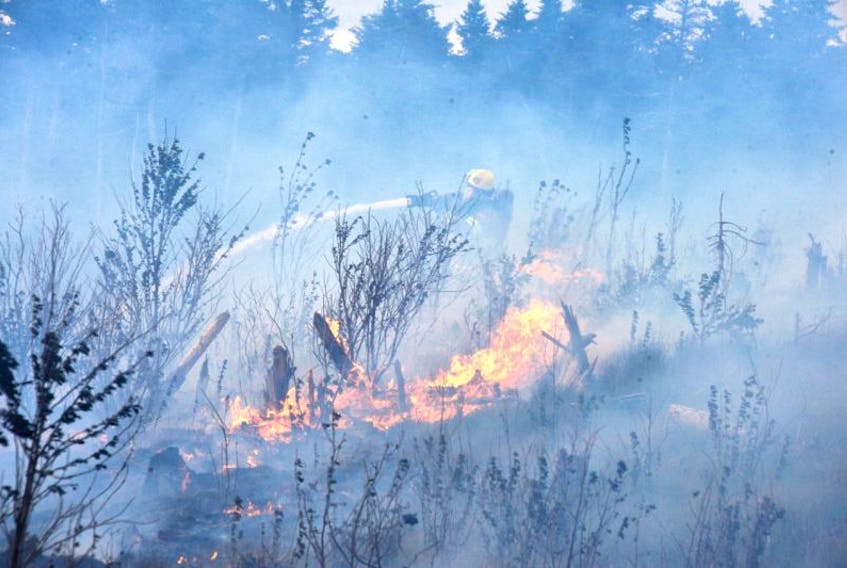 ['A brush fire near homes on Old Pennywell Road caused a few anxious moments Thursday evening.']