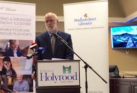 Randy Earle, treasurer with the Holyrood Marina Park Corp., speaks at the funding announcement for upgrades to the marina. The event was held the Holyrood town hall on Salmonier Line Wednesday morning.