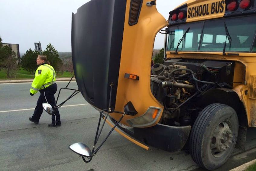 A school bus caught fire on Prince Philip Parkway in St. John's Thursday morning.