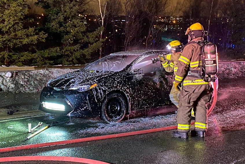 A car was destroyed by fire in St. John's Friday night. Keith Gosse/The Telegram