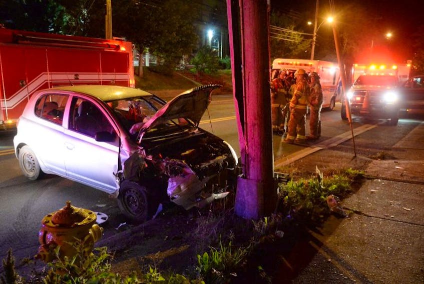 The driver of a car didn’t wait around for emergency personnel Saturday night after the car he or she was driving collided with a utility pole. 