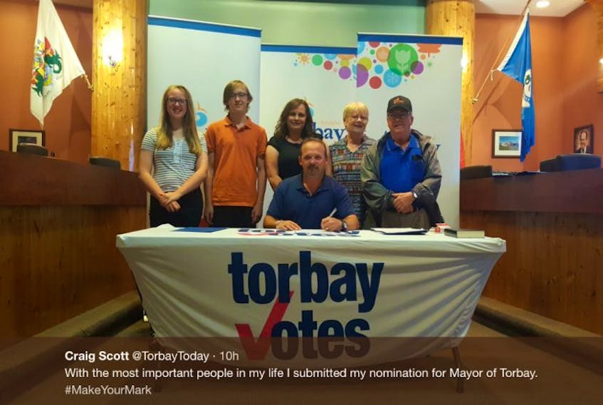 Craig Scott tweeted this photo Tuesday as he submitted his nomination for mayor of Torbay. Being the only person who stepped forward for the job, he will become the town’s next mayor following the Sept. 26 municipal elections.
