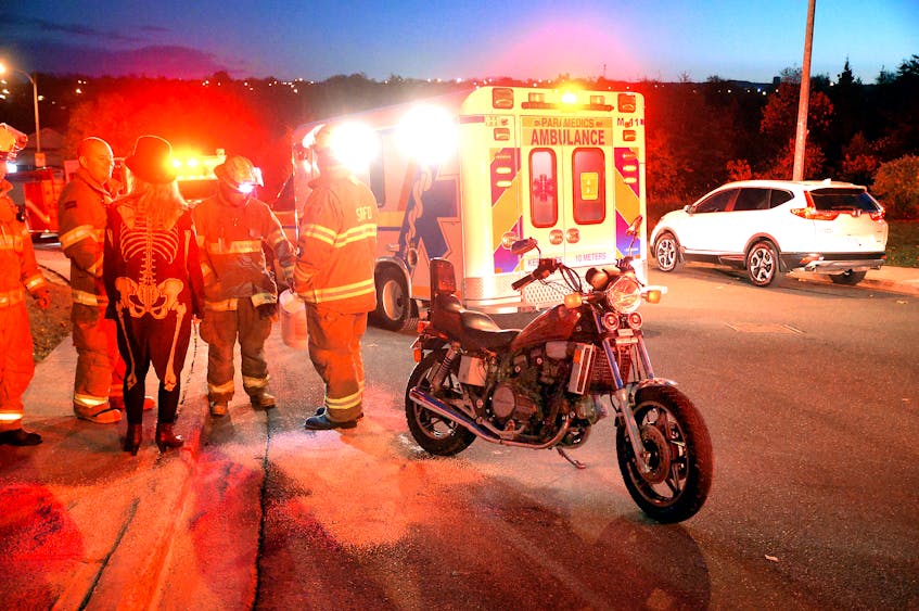 One man has been taken to hospital after he lost control of his motorcycle on Castors Drive in Mount Pearl Tuesday night.