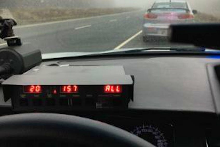 ['A 24-year-old male driver was clocked this morning on the Royal Newfoundland Constabulary\'s "Kustom Eagle" radar, travelling at 157 km/h on Pitts Memorial Drive. — RNC photo']