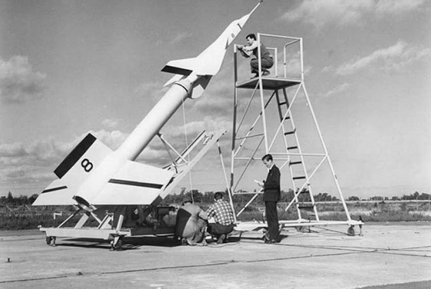 Avro Arrow test models were launched over Lake Ontario in the 1950s during testing. This photo was taken at Point Petre.