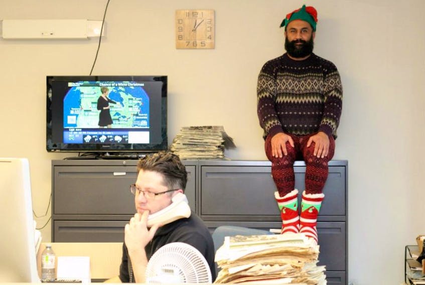 On Tibb’s Eve, the Dark Elf on the Shelf (aka Project Kindness founder Hasan Hai) watches over The Telegram’s assignment editor Mark Vaughan-Jackson (no word yet on what the elf plans to report back to Santa).