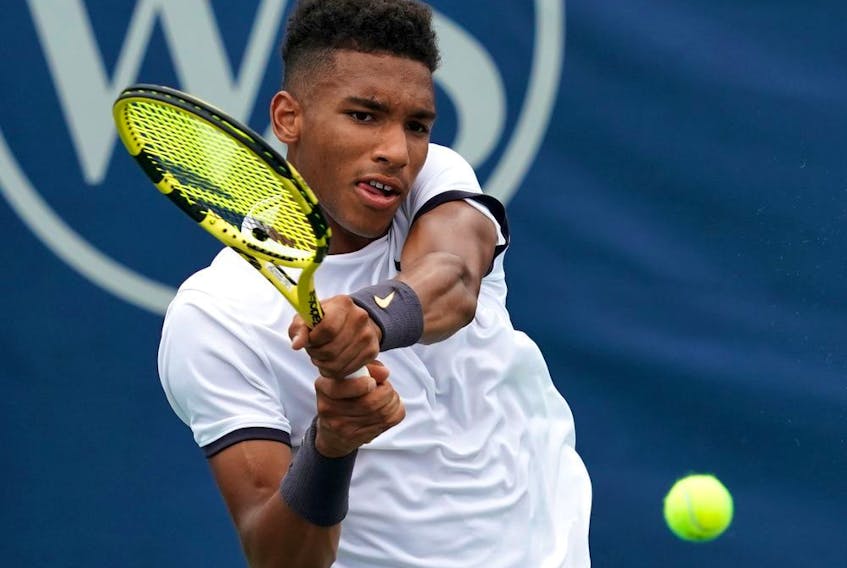 Félix Auger-Aliassime, who is the 16th seed in the ATP Masters event, needed only 76 minutes to dispose of Nikoloz Basilashvili at the Western and Southern Open in New York on Saturday, Aug. 22, 2020. 