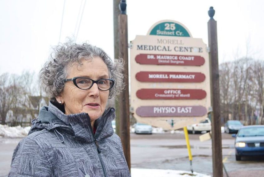 Former Morell community council chairwoman Jean Eldershaw stands outside the small communityâs office in a building shared with several medical professionals.