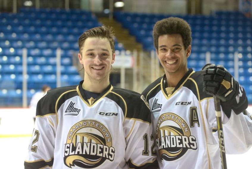 Carl Neill, left, and Pierre-Olivier Joseph are defence partners on the Charlottetown Islanders blue-line.