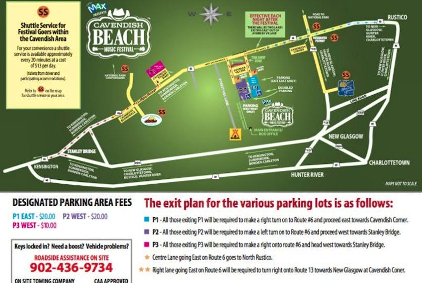 The Cavendish Beach Music Festival has released this map for traffic flow and parking during the 2017 country music festival.