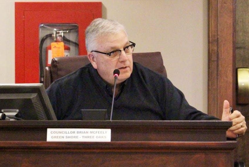 Summerside Coun. Brian McFeely discusses carbon pricing during Tuesday’s committee of council meeting.