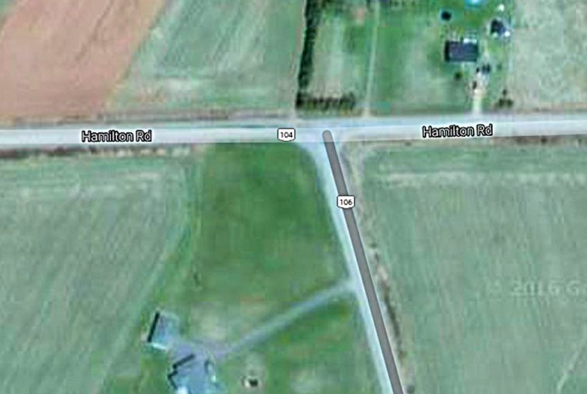 A Google Maps image of the are where the fire occured at the intersection of Highway #106 and Highway #104.