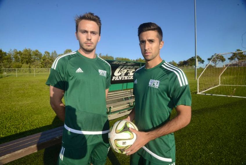 Third-year UPEI Panthers Mark Smith, left, and Nacho Sanchez are looking forward to starting the Atlantic University Sport men’s soccer season on home turf today.