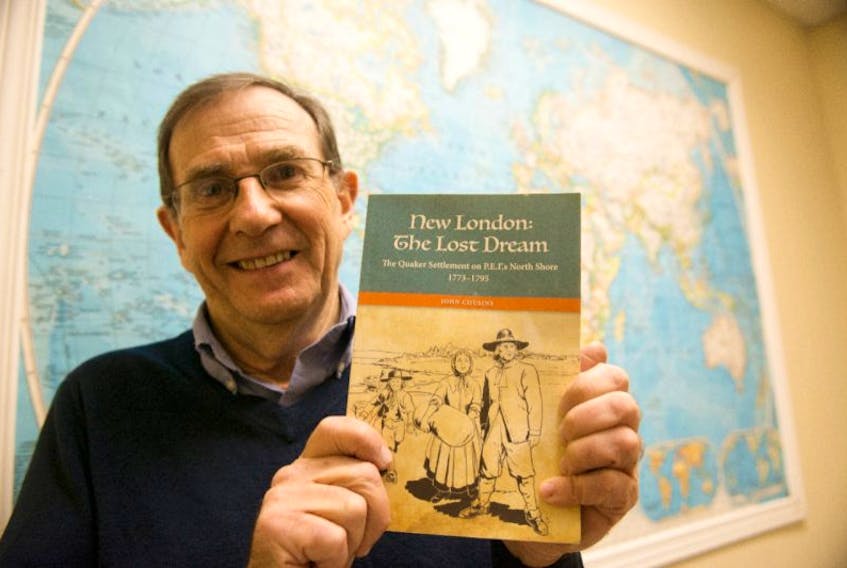 P.E.I. author and historian John Cousins holds a copy of his book, “New London: The Lost Dream”, which has been nominated for the Atlantic Canadian Publishers Association Award for Historic Writing. Cousins’ book details the Quaker settlement on P.E.I.’s North Shore from 1773 to 1795.