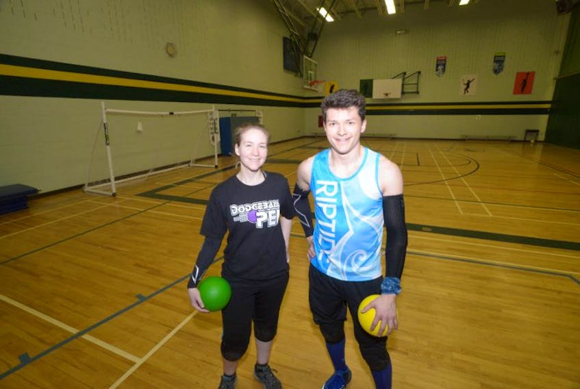 Jen Rempel, left, and Dalton MacKenzie have made Team Maple Leaf for the World Dodgeball Federation World Championships in Ontario in October.