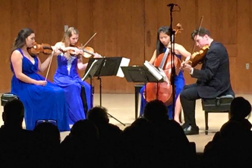 The Ulysses Quartet performs at Dr. Steel Recital Hall at UPEI in Charlottetown on Jan. 7. From left are Christina Bouey, violin, Rhiannon Banerdt, violin, Grace Ho, cello, and Colin Brookes, viola.