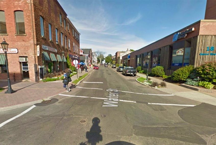 Google Street View of Water Street, from the intersection with Queen Street, looving east towards Prince Street. This area of road is closed today.