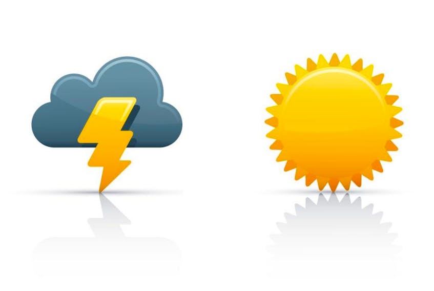 Weather today, possibly thunder, then clearing to be mostly sunny.