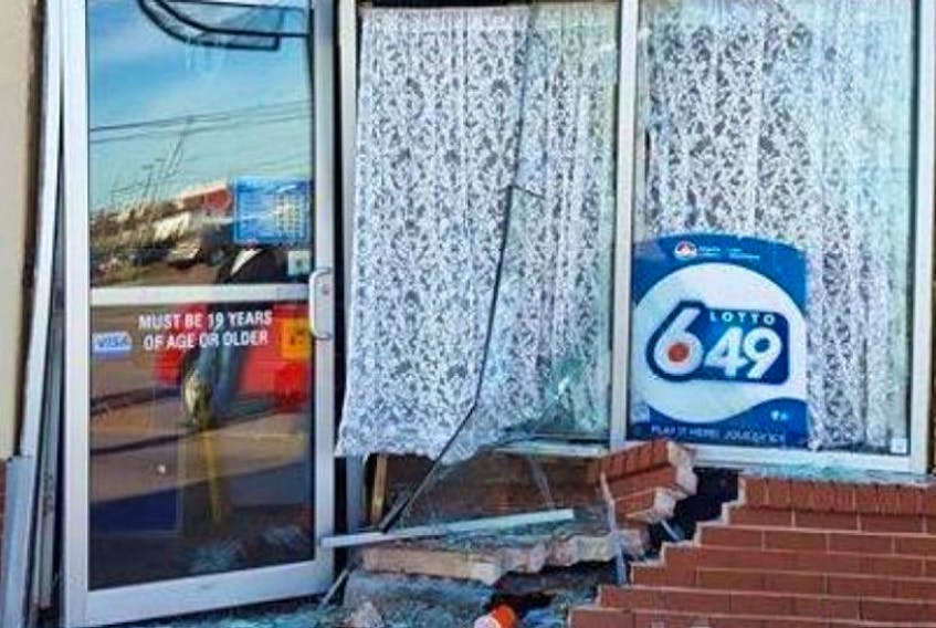 A car crashed into Lights Smoke Shop in Summerside Sunday.
