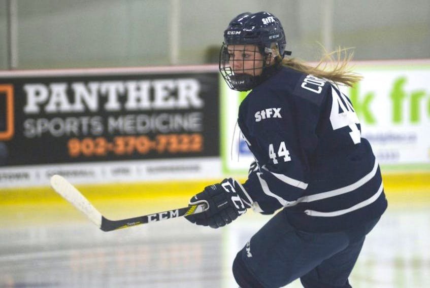 Nicole Corcoran is a fourth-year defenceman with the St. FX X-Women.