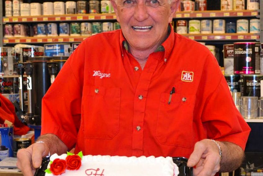 Wayne Shea enjoyed his retirement cake on his last day of work at Tignish Co-op’s Home Hardware store in Alberton.