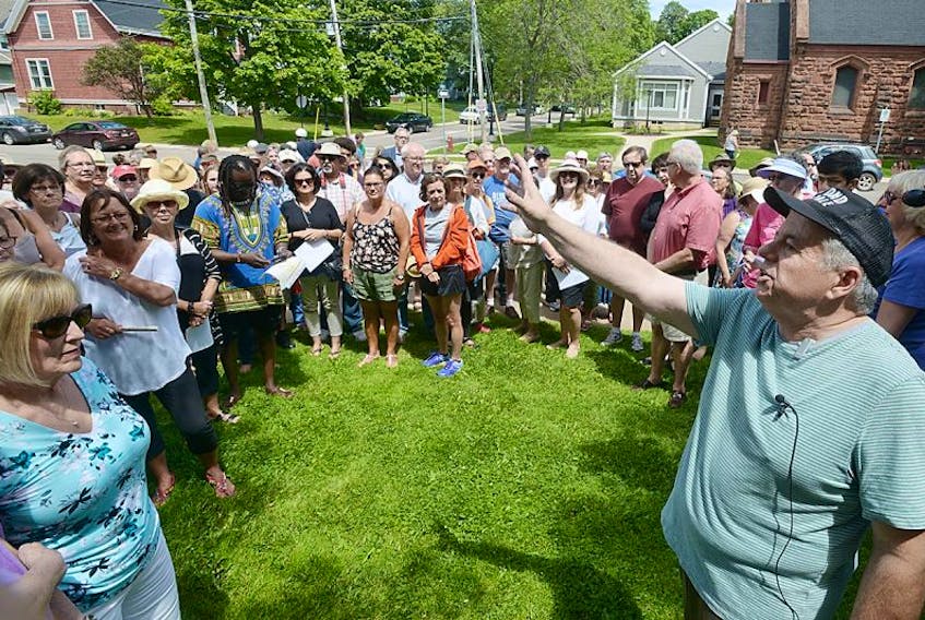 Island historian Jim Hornby leads a group of more than 250 people through a walking tour in the area of Charlottetown’s west end that was known as “the bog” in the 1800’s. The often-overlooked piece of history saw a group of former slaves form a community in the area, which gradually became a diverse neighbourhood with a distinct African heritage.