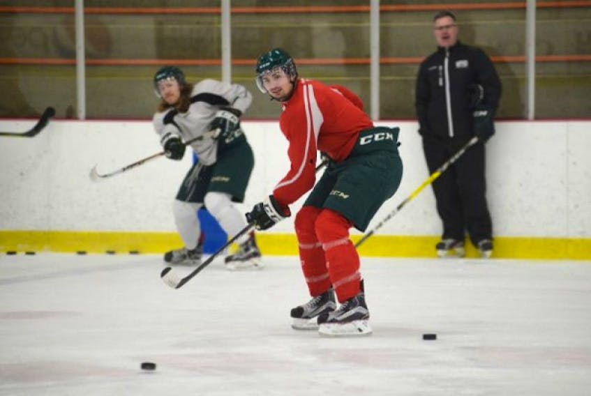UPEI Panthers captain Brent Andrews prepares to take a pass during practice on Tuesday.