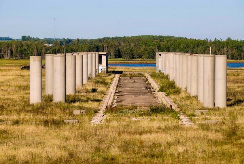 ['Pillars still stand in a part of the former Confederation Bridge fabrication yard in this Guardian file photo.']