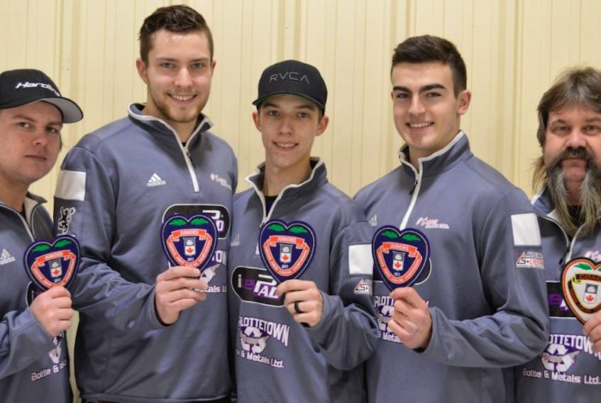 The Tyler Smith-skipped rink from the Charlottetown Curling Complex will represent Prince Edward Island at this week’s Canadian junior curling championship in Victoria, B.C. From left are Smith, third Christopher Gallant, second Noah O’Connor, lead Brooks Roche and coach Kevin Smith.