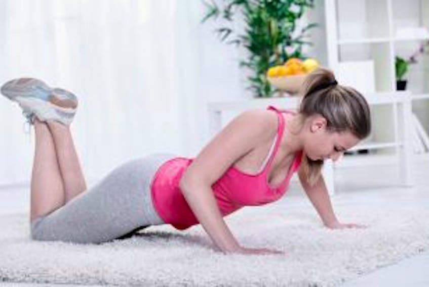 ['Pushups are part of a 12-week fitness program to do at home.']