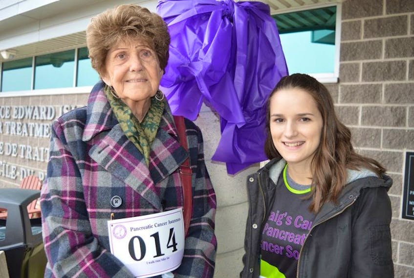 Mary Gillis, left, and Kaitlyn Gallant participated in the third annual Pancreatic Cancer Awareness Walk in Charlottetown Nov. 19. Gillis is a pancreatic cancer survivor after having had the Whipple procedure five years ago. Gallant lost her grandfather to pancreatic cancer and she has since become an advocate to help raise awareness.