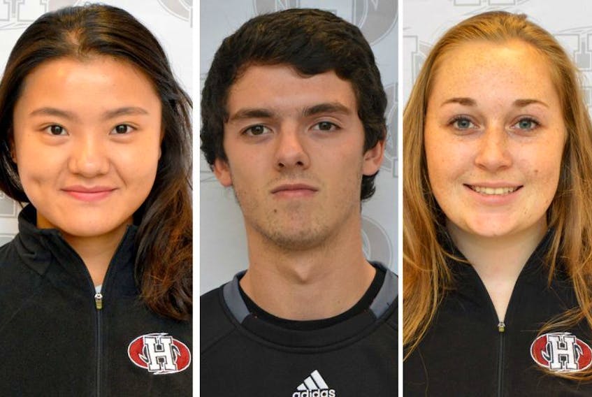 From left, Rachel Wang, Josh Watkins and Maggie Renouf are members of the Holland College Hurricanes badminton team.