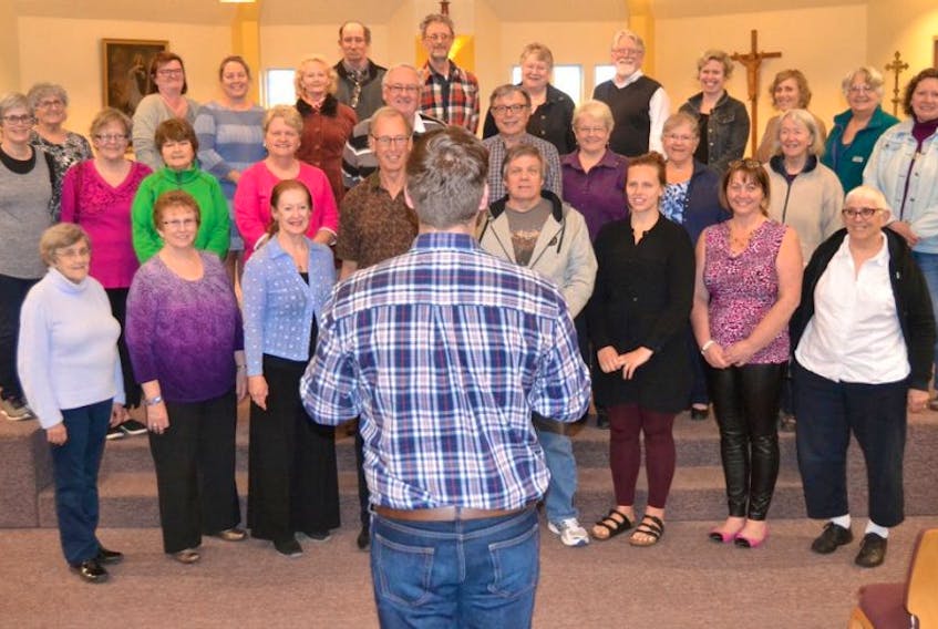 Director Travis Boudreau prepares members of the Charlottetown Legion Choir for Sing Canada concerts on Sunday, May 28, 7 p.m., at Park Royal United Church and Tuesday, May 30, 7 p.m., at Our Lady of the Assumption Church, Stratford.