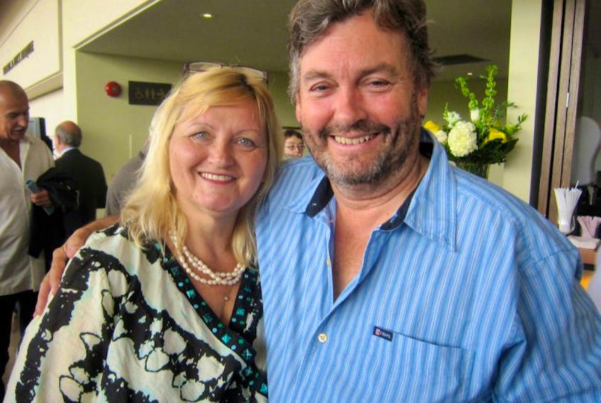 Ian Deakin and his wife, Bonnie, are shown in a recent photo and when they first met. Both are featured his summer at Watermark Theatre.