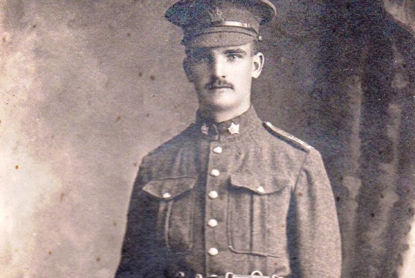 Vincent Carr, shown in 1915, is wearing the uniform of the 55th Battalion. 