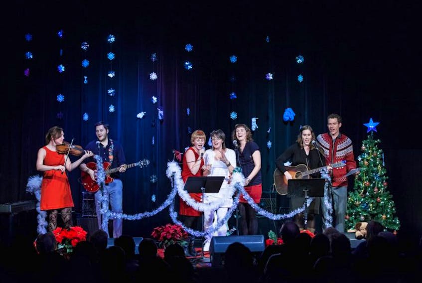 Island artists, from left, Kinley Dowling, Dan Ledwell, Jenn Grant, Tanya Davis, Catherine MacLellan, Rose Cousins and Patrick Ledwell are set to present “The Mittentime Revue on Dec. 3.