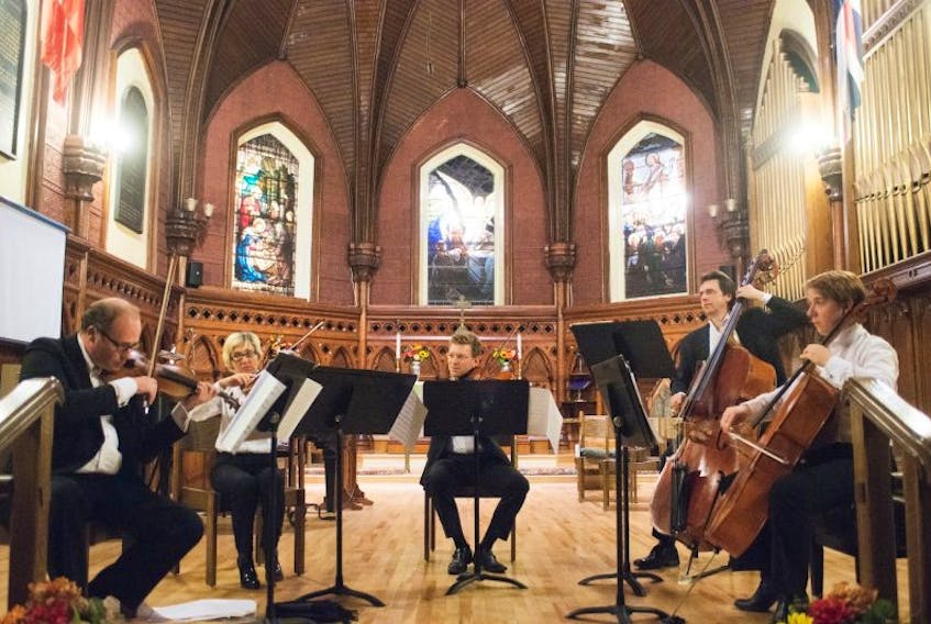 The Atlantic String Machine, shown in concert in St. Paul's Anglican Church, will perform The Atlantic String Machine will perform at the Church Dweller’s in Belle River on Dec. 4.