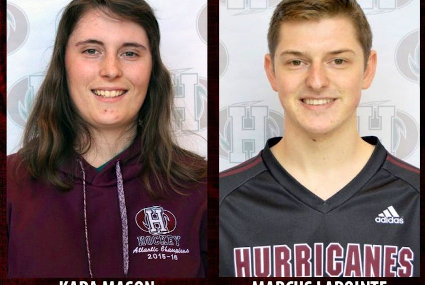 Kara Mason, left, and Marcus Lapointe were named Holland College Hurricanes athletes of the week on Tuesday.