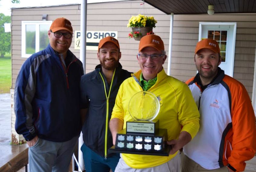 The Cooke Insurance team took home the top prize Friday at the annual Peter Gzowski Invitational golf tournament at the Belvedere Golf Course in Charlottetown, put on by the P.E.I. Literacy Alliance. From left are, Mike Fitzpatrick, David Cooke, Jeff Cooke and Danny Corriveau. The tournament raised more than $46,000 which will go towards programs that help children and adults learn to read and write.