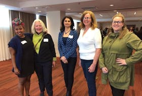 Members from the 2017 Engaging Island Women for Political Action leadership cohorts, from left, Kendi Tarichia, Shelagh Young, Helena Emami, Leah-Jane Hayward and Erika MacDonald. 
