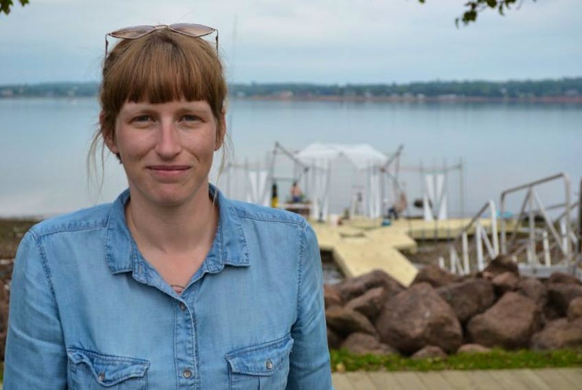 Flotilla project manager Becka Viau shown at Victoria Park in Charlottetown, in front of the Floating Warren pavilion which will set the stage for art installations and performances during this week’s artist-run event.