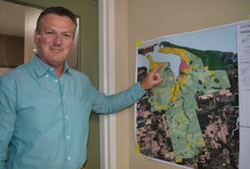 Kent MacLean, a councillor with the North Shore Community Council, shows the area where the 92-acre oyster leases are located in Covehead Bay. MacLean said council is looking to development a Covehead Bay stewardship plan to help address growing concerns from its residents regarding the oyster leases and the future of this recreational bay.