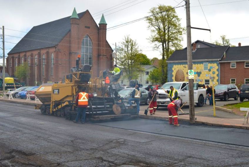 A crew works on a portion of Richmond Street in Charlottetown recently, part of the city’s effort to get all of its downtown streets done before the tourism season starts.
