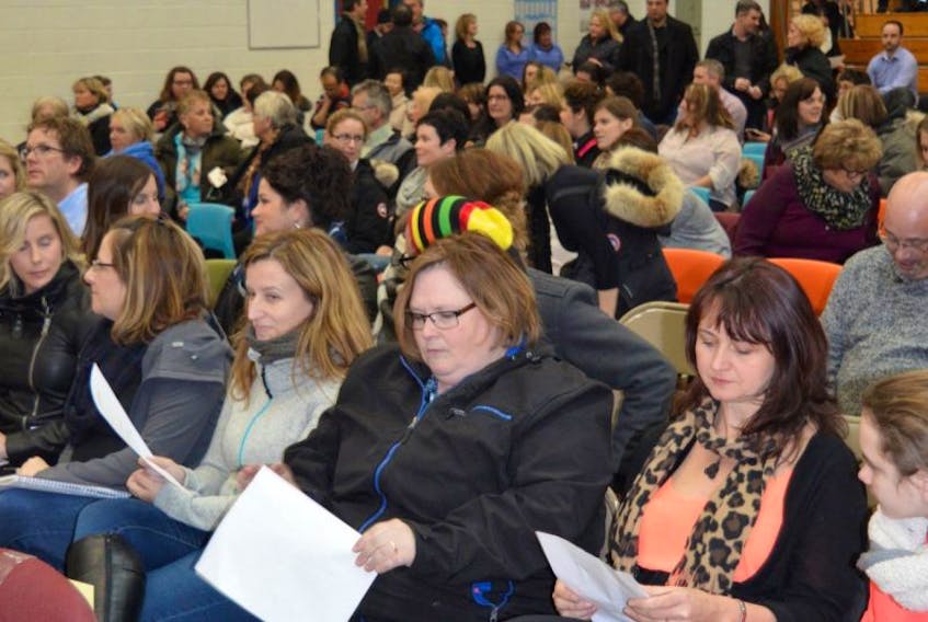 Parents gathered at East Wiltshire Intermediate school Tuesday night to hear recommendations in the Public Schools Branch school change report. The report recommended closing five P.E.I. schools. 