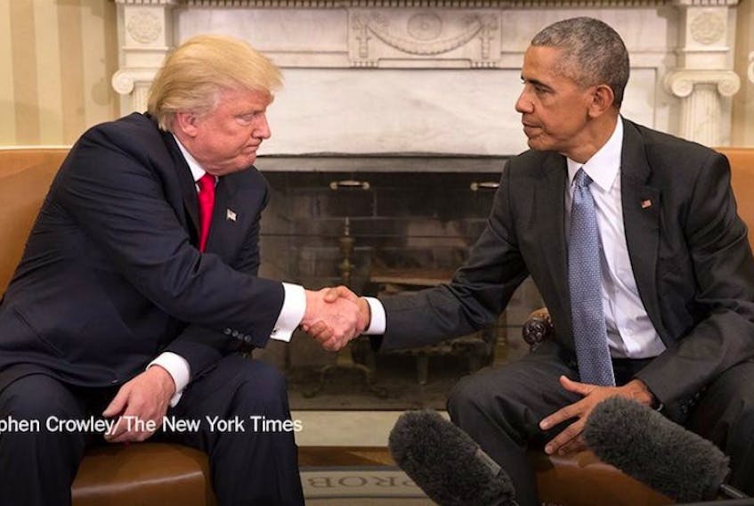 President-elect Donald Trump, left, and President Barack Obama meet for a briefing at the White House on Thursday.