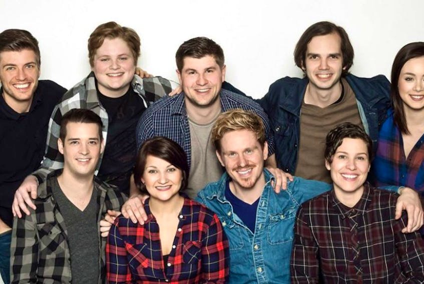 Performing in the Halifax production of “Stan Rogers: A Matter of Heart” are, back from left,  Adrian Zeyl, Julien Kitson, Lucas Popowich, Andrew Murray and Celia Koughan and front, from left, Adam LeBlanc, Karen Lizotte, Geordie Brown and Maria Campbell.