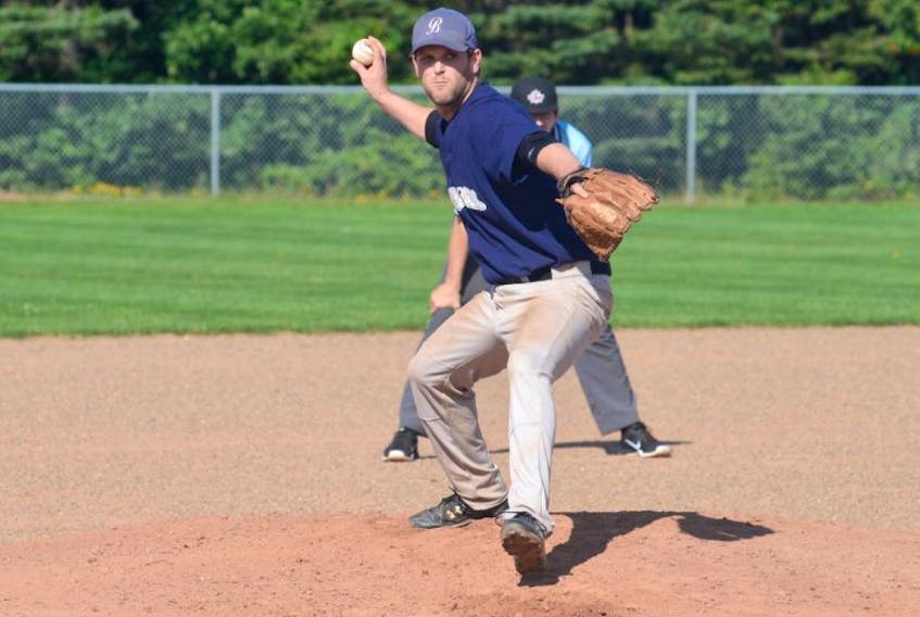 Bryan Linton of the Northside Gill Construction Brewers throws a pitch Sunday against the Morell Chevies in Kings County Baseball League action.