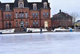 Whether it's a quiet time, like pictured, or a busy one, sticks and pucks are not allowed on Truro's downtown skating oval.  