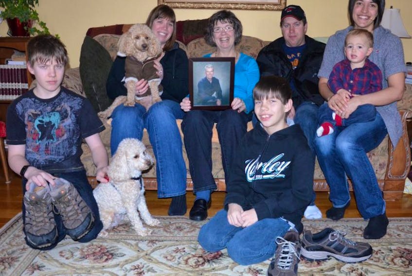 The Milbury family of Tammy, Greg (missing), Andrew and Aaron Vantassell, Carolyn Milbury, and Raymond, Jenna and Parker Milbury are organizing a 5k run through the streets of Digby to commemorate Ritchie Milbury who died last year of a heart attack.<br />